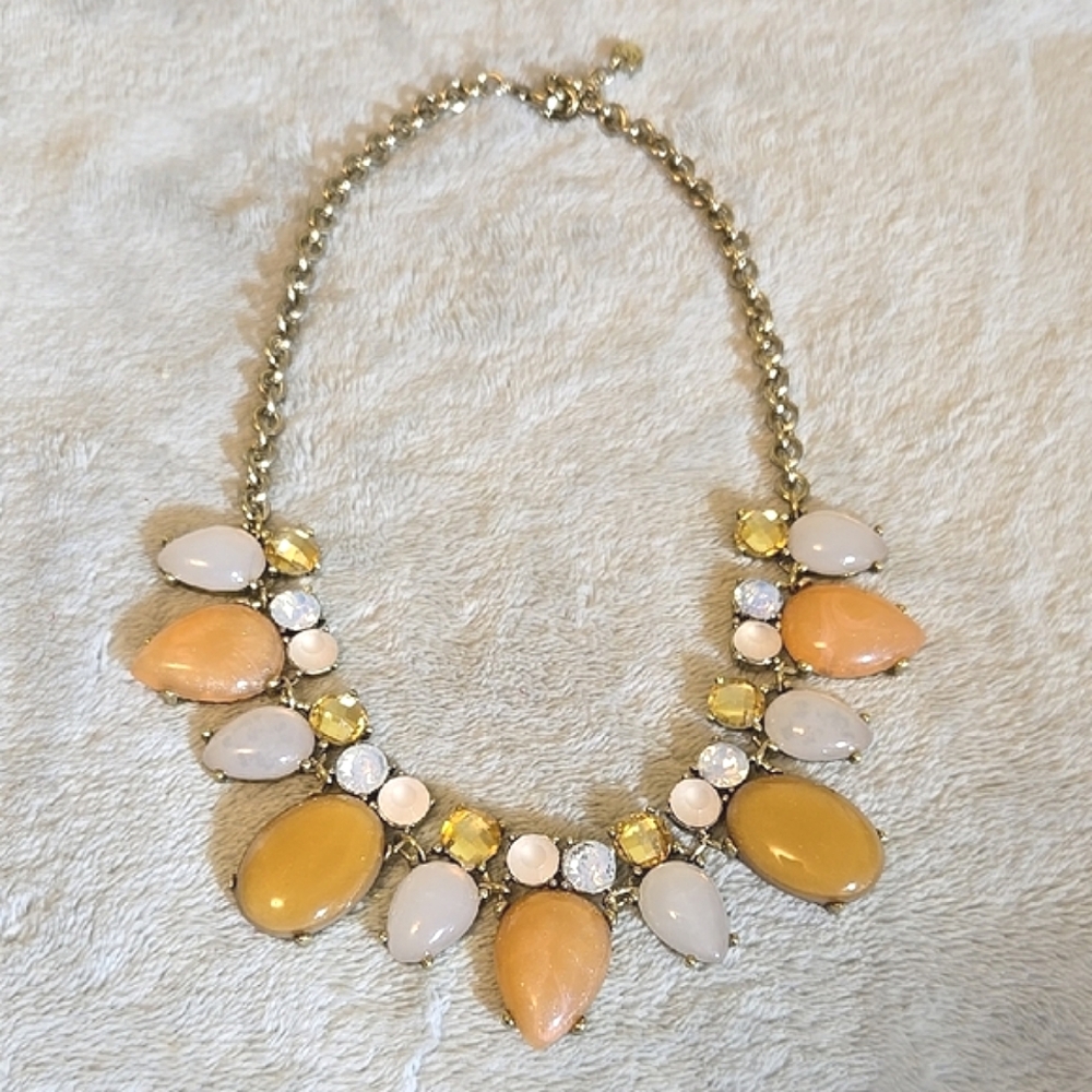 #204 Warm Toned Statement Necklace with Oval Stones and Gold Chain